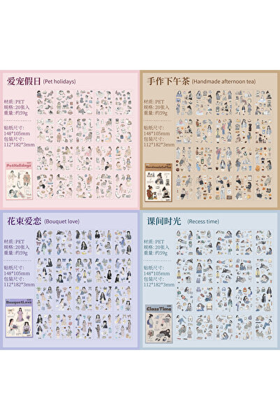 Choice 4 Styles Morning Rain Japanese-Style Girl Sticker Book Ins-Style Die-C...