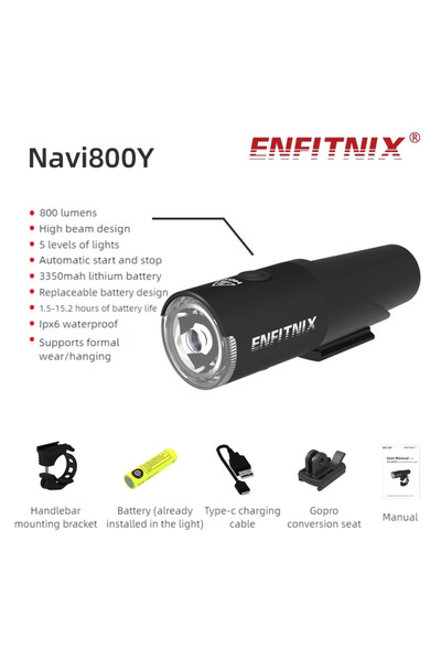 Choice1 مصباح دراجة ذكي جديد 800Y Enfitnix Navi800SE قابل لإعادة الشحن عبر US...