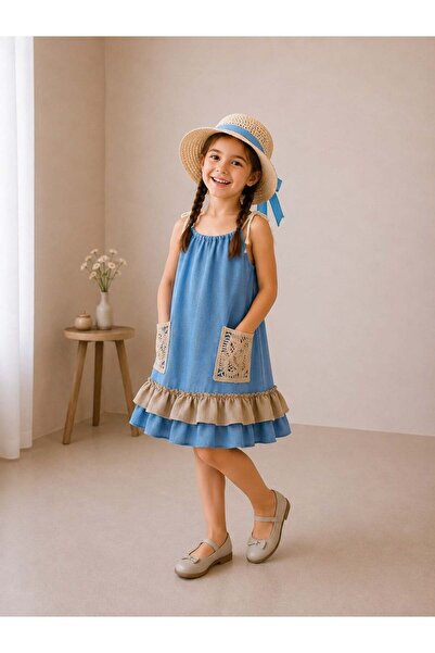 zepkids Girl's Dress with Pockets and Ruffle Detail, Turquoise Color, Summer ...
