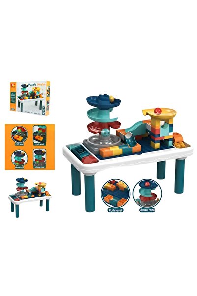 ANGMAD Set de construcție pentru copii de 3+ ani, ANGMAD, 43 de piese cu masă de activități și circuit de bile tip tobogan, blocuri colorate, joc educativ STEM, multicolor
