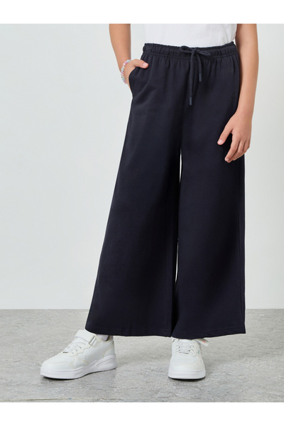 Styli Girls Solid Wide Leg Joggers with Drawstring