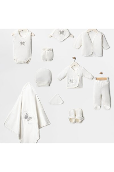 Minimio Kids 10-Piece Premium White Kelebefek Embroidered Newborn Hospital Ou...