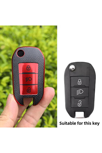 Choice1 Filp Key Red TPU Car Folding Key Case Cover Shell For Peugeot 208 308...