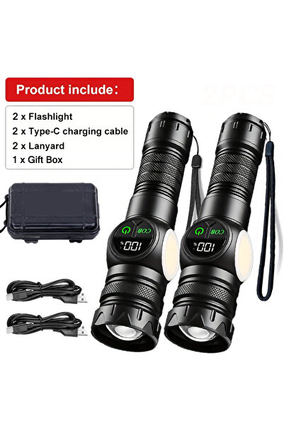 Choice 2Pcs With Box High Power LED Flashlights USB Rechargeable Magnetic Tac...