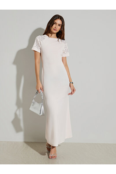 Styli Light Pink Embellished Sleeves Maxi Dress