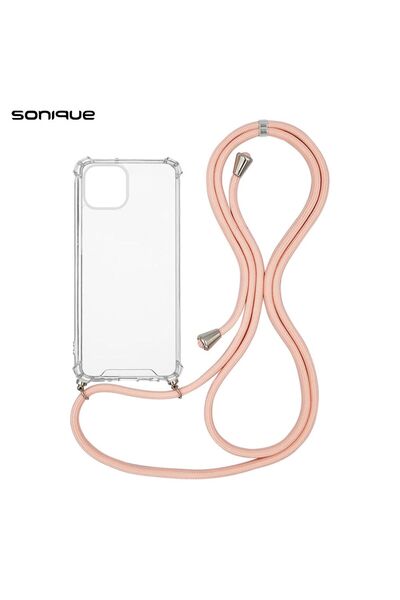 Sonique Θήκη Σιλικόνης με Κορδόνι Armor Clear Apple iPhone 15 Plus Ροζ