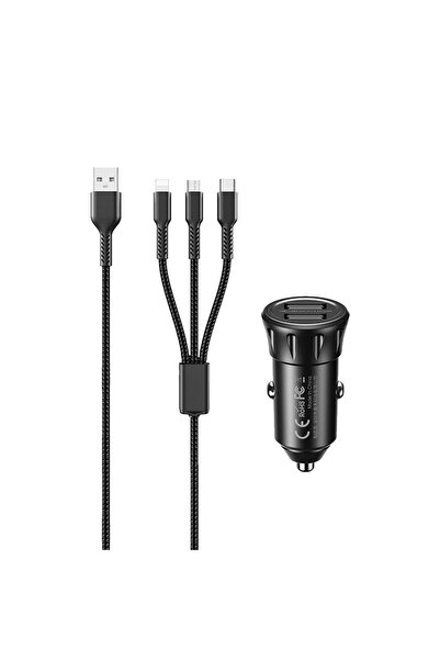 Remax Φορτιστής Αυτοκινήτου Vanguard RCC236 2xUSB 2.4A με Καλώδιο USB 3σε1 Μαύρο