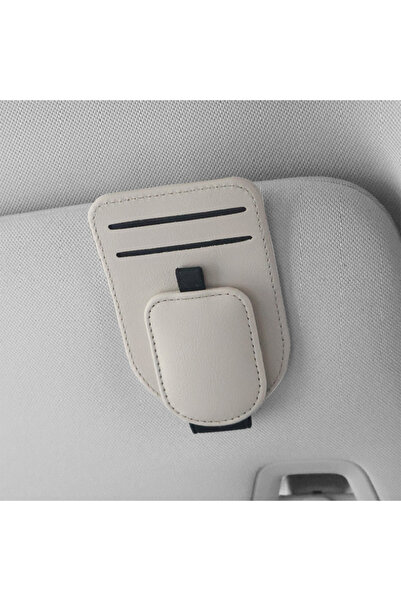 Choice Beige Car Sunglasses Holder Sun Visor Glasses Clip Multifunction Leath...
