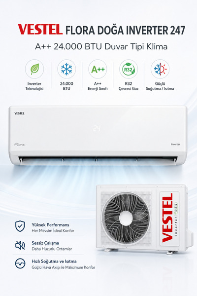 Vestel Flora Doğa Inverter 247 A++ 24.000 BTU Duvar Tipi Klima