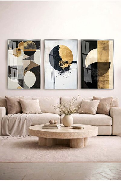 Zevahir Mobilya Dekorasyon Set of 3 Glass Tables with Geometric Sun Figures -...