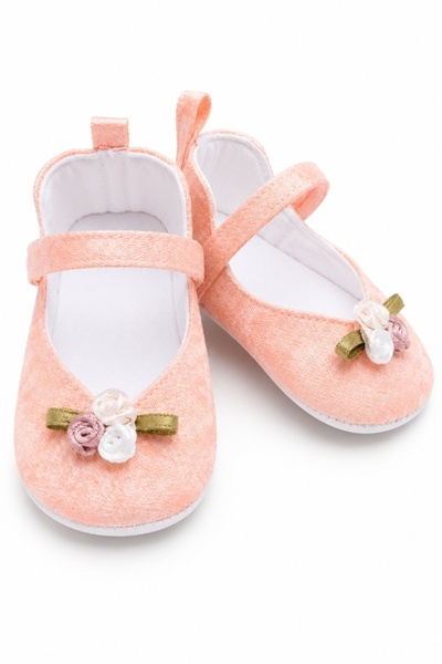 Pure Boutique Elegant peach pink baby Ballet Flats with decorative flowers fo...