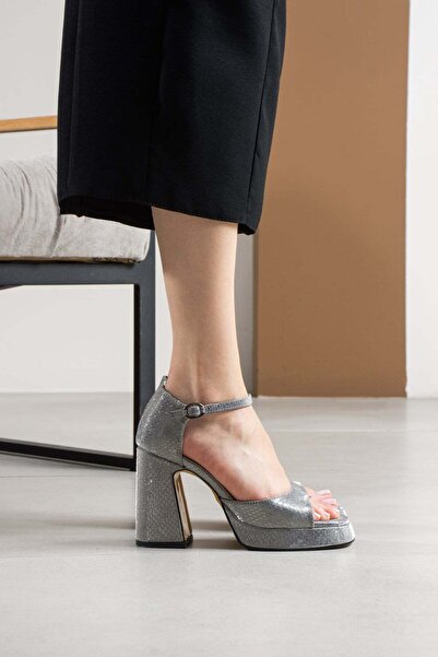FSKOMBİN Posa Platinum Single Strap Women's Platform Thick Heeled Shoes