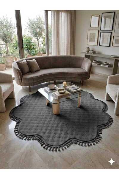 ALTUN CARPET Modern Babil Ponpon Fringed Daisy Post Plush Anti-Slip Base Gel ...