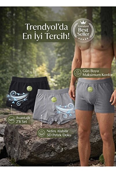 Anıt Erkek 2'li Set Bamboo (Bambu) Nefes Alabilir Dikişsiz Rahat Boxer ANIT-B...