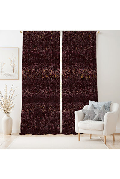 Hanna Home Bohem Bordo Soyut Desenli Kadife Görünümlü Genç Odası Fon Perde