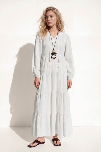 Hooopstore White Dress with Tassel Tie Detail