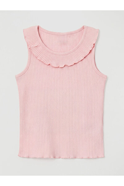 LC Waikiki Pink Ribbed Ruffle Collar Detailed Girls' Undershirt