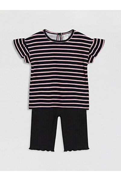 LC Waikiki Trendlucky Baby Girl Striped T-Shirt and Leggings Set with Difference