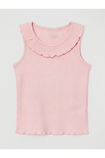 LC Waikiki Nevavm Girls' Undershirt with Ruffle Collar Detail and Ribbed Trim