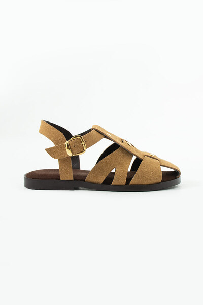 Siena Shoes Ovessa Kadın Hafif Tabanlı Bantlı Sandalet Taba Süet