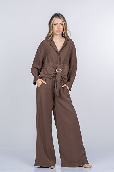 MissVina Carmina Elegant Front Tie Detailed Jacket Collar Blouse and Pantoon ...