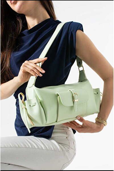 ÖZÜM ÇANTA Marino Model Women's Hand and Shoulder Bag with Pockets Mint Green