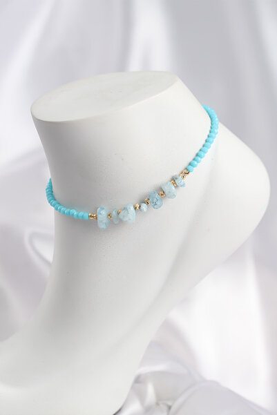 MEKs Turquoise Color Beaded Natural Stone Look Anklet 5886 - Hep-5838-7154