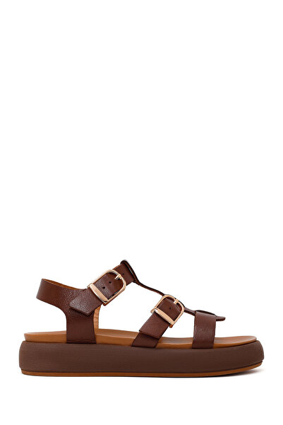 Derimod Women's Brown Buckle Thick-Soled Leather Sandals 26Sfd550318