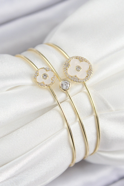 northcity n Brass Zircon Stone Clover Model Vip 3-Piece Women's Bracelet - St...