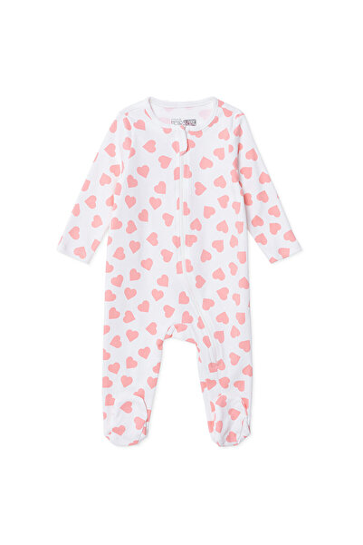 ebebek Hello Baby HelloBaby Kız Bebek Tulum Kalp Baskılı Fermuarlı Bisiklet Y...