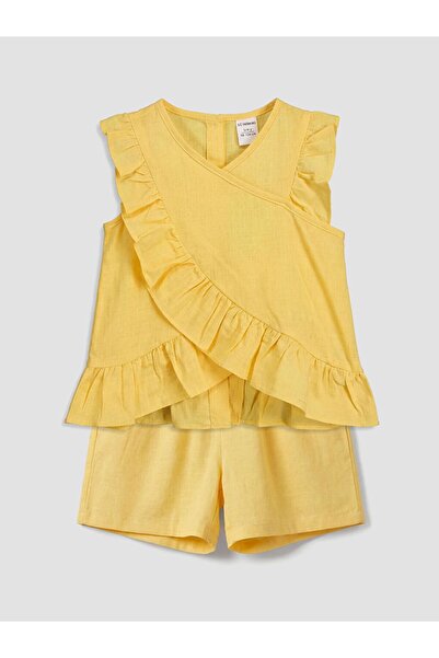 LC Waikiki Lcw Kids Linen Look Girls Blouse and Shorts Set