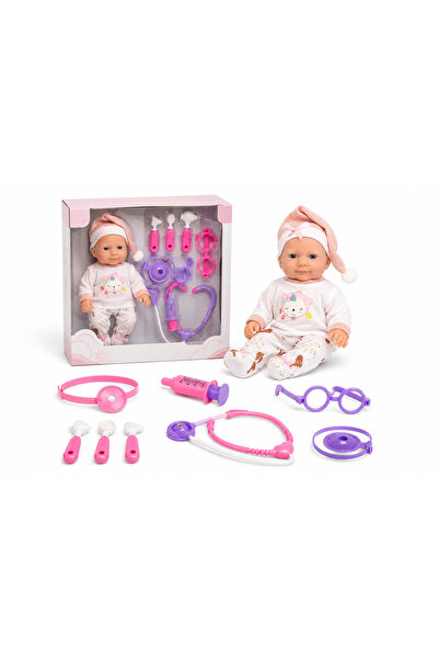 PinkBlue Papusa Bebe Doctor PinkBlue, 30 cm, Set Medical cu 7 Accesorii, Joc ...