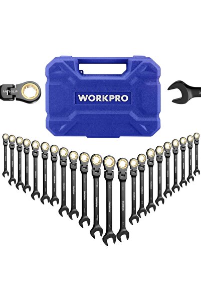 Workpro 22-piece Ratcheting Wrench Set with 180° Flex Head, Anti-Slip Tooth, ...