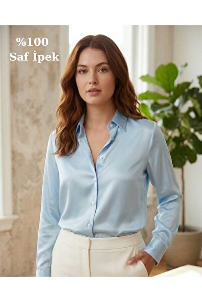 Pure Silk Atelier %100 Saf İpek Barış İpeği Gömlek - Klasik Yaka İpek Bluz