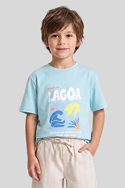 ww waka waka kids store تي شيرت صيفي برقبة دائرية مطبوع عليه Lagoa مصنوع من ا...