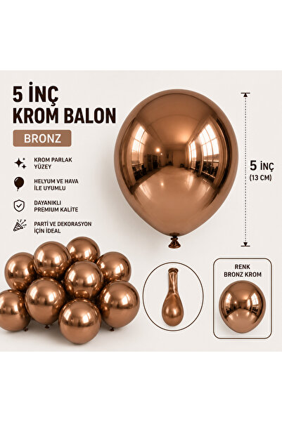 eğlencemarketi 10 Adet Krom Balon Renk Seçenekli 5 inç