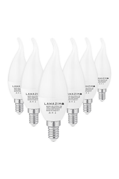 Lawazim مصابيح LED على شكل شمعة C37 E14 بقوة 5 واط، عبوة من 6 قطع، 6500 كلفن ...