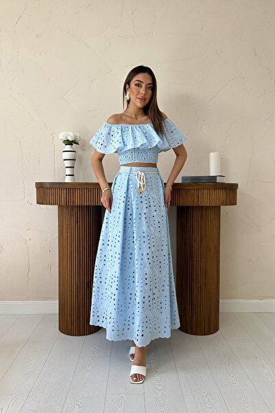 ozelia Baby Blue Gipeli Blouse Skirt Set