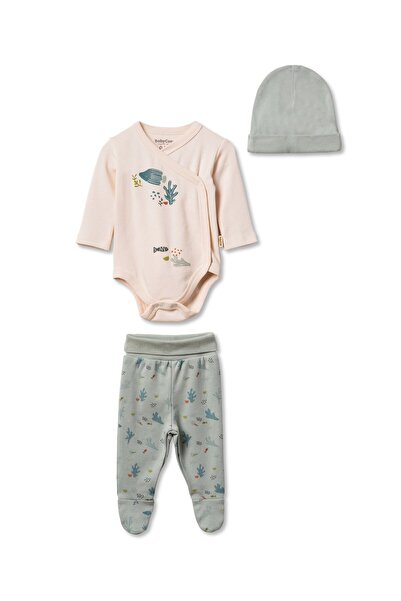 Magu Baby Cotton Sea Patterned Double Breasted Bodysuit with Booties and Bott...