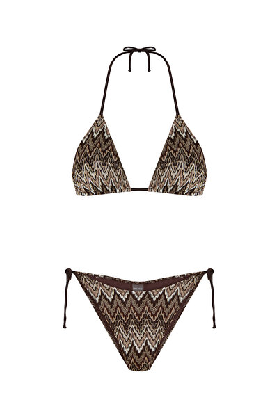 TIME MUSE MARELLA Kahve Simli Örme Üçgen Bikini Takım