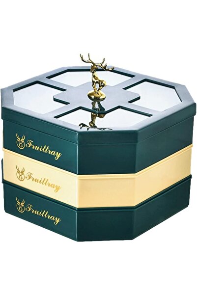 BPA Silk Route - 3 Tier Fruit Nut Tray: Snack Serving Box with Lid Fawn Patte...