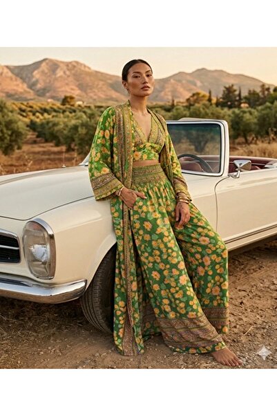laviyonsa İpek kimono & büstiyer & pantolon takımı