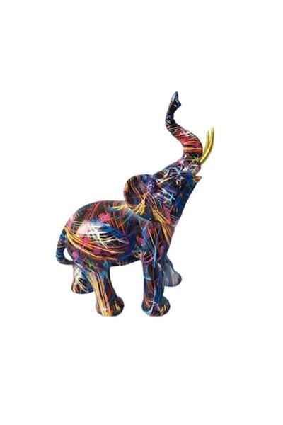OEM Figurină decorativă elefant, model colorat, cu trompa ridicată, decorațiu...