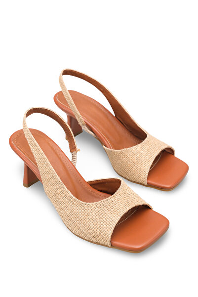 Long Star Women's Straw Beige Tan Thick Heeled Sandals Stylish Minimal Evenin...