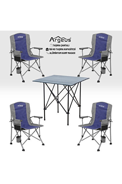 ARGEUS 4 Adet Katlanır Kamp Sandalyesi ve Alüminyum Masa Seti - Rustic Dark -...