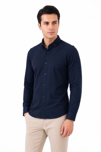 ADVANTE Men's Sport Slim Fit Long Sleeve Honeycomb Textured Shirt Bgl-St05483
