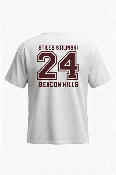 DASH WEAR Teen Wolf Stilinski T-Shirt - White Printed Oversize Crew Neck Shor...