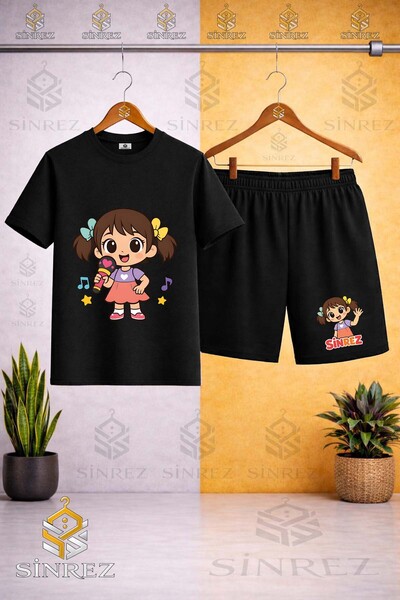 SİNREZ Tricou imprimat pentru copii cu guler rotund și microfon - Set pantalo...