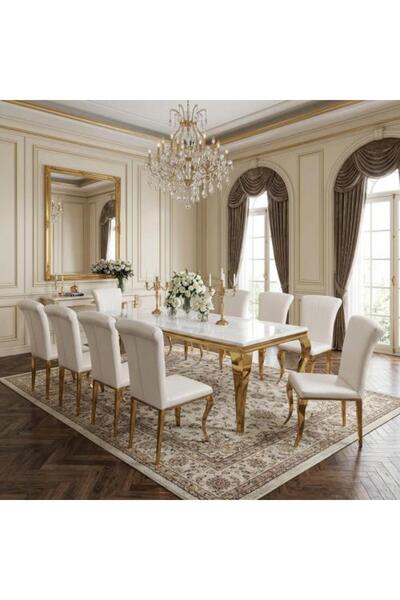 BAYTI Steel Marble Dining Table 10 Seater - Gold