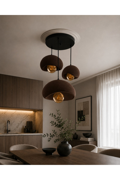 Limon 3D Desing 3 Lü Sarkıt Avize Rustik 20-30-40 E27 Modern Avize Bohem Beto...